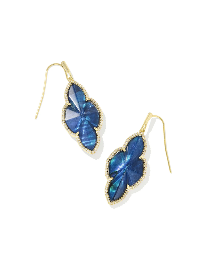 Abbie Pave Frame Drop Earring in Navy Abalone- Gold Tone