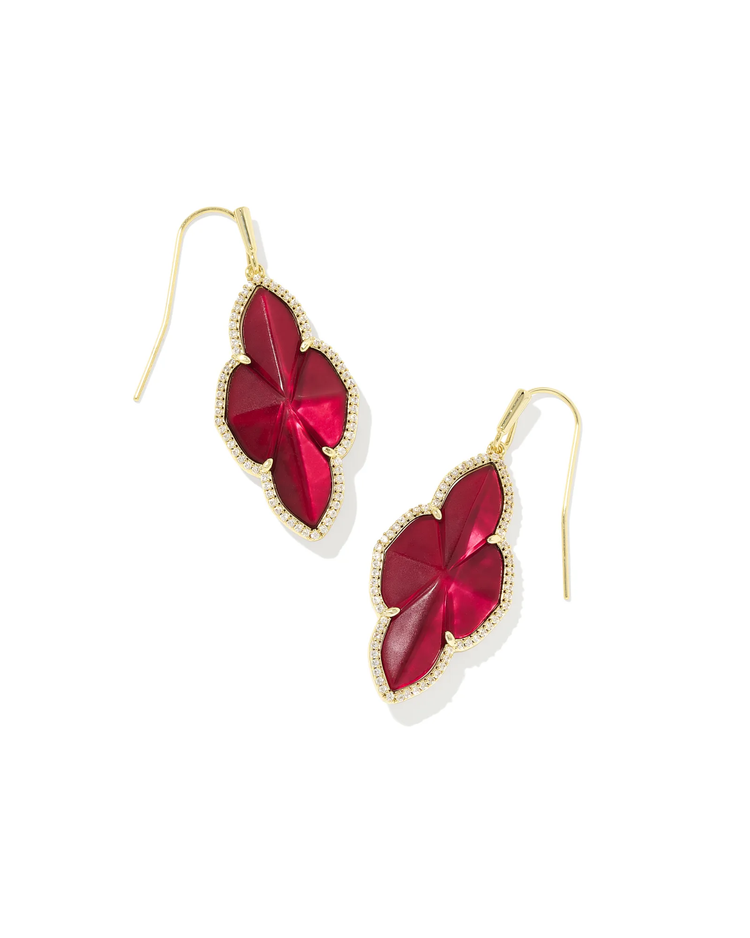 Abbie Pave Frame Drop Earring in Cranberry Illusion- Gold Tone