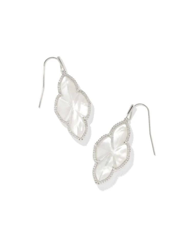Abbie Pave Frame Drop Earring in Ivory MOP- Rhodium Tone