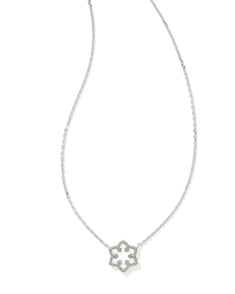 Snowflake Pendant Necklace in White Opal- Rhodium Tone