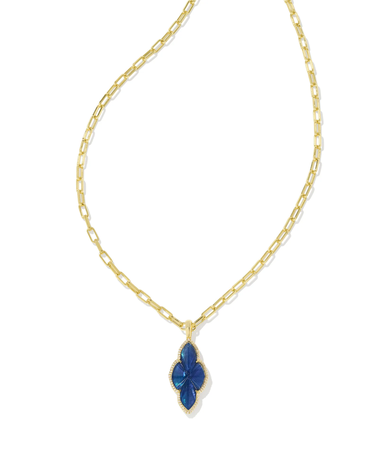 Abbie Pave Frame Large Pendant Necklace in Navy Abalone- Gold Tone