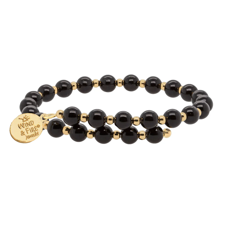 Black Onyx Gem Wrap Beaded Bracelet- 14KT Gold Filled