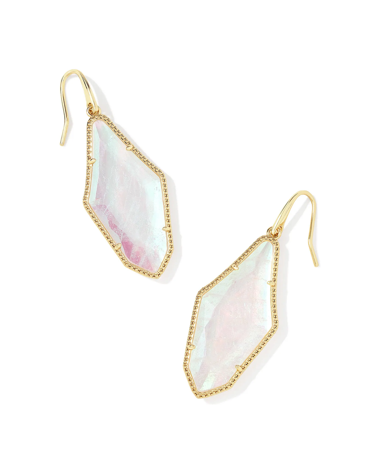Evelyn Drop Earrings in Dichroic Glass- Gold Tone