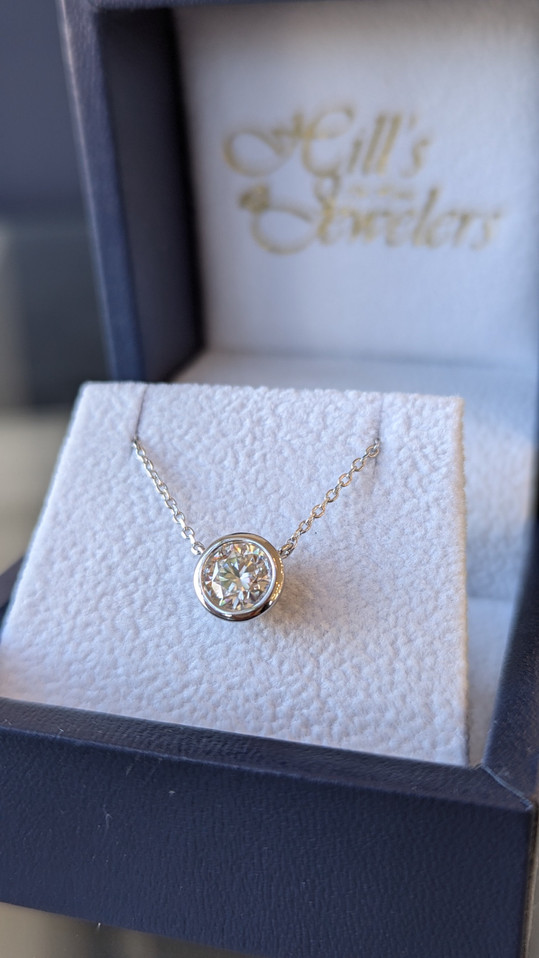 Bezel Set Moissanite Solitaire Necklace- Sterling Silver