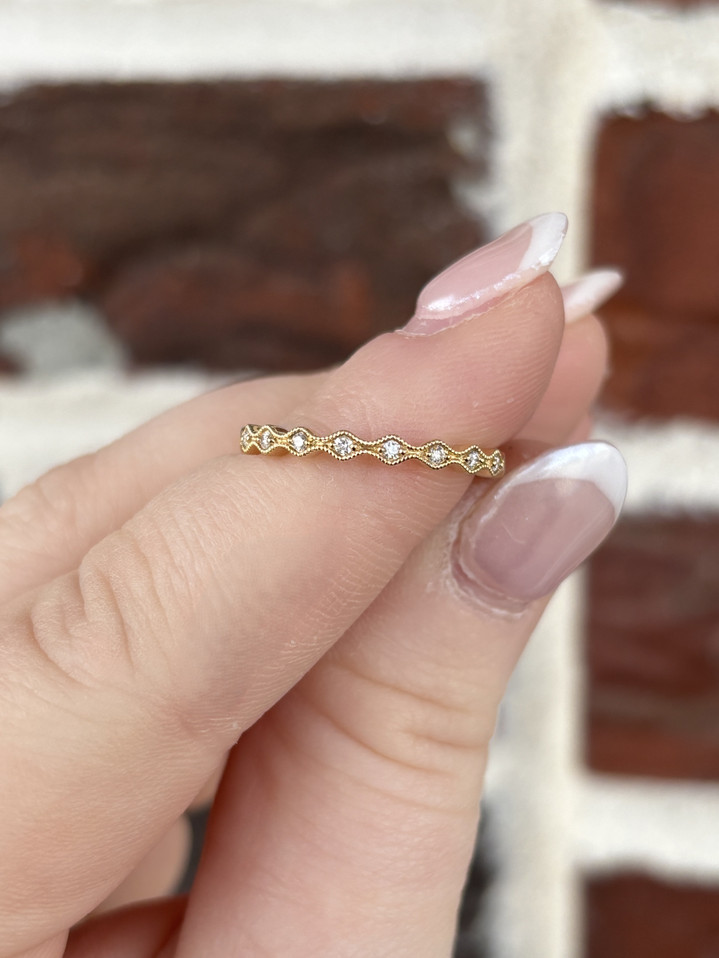 .08cttw Scalloped Diamond Stackable Band- 14KY