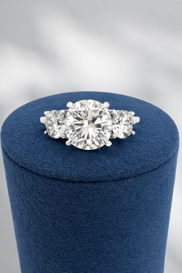3.51cttw Lab Grown Three Stone Round Engagement Ring- 14KW