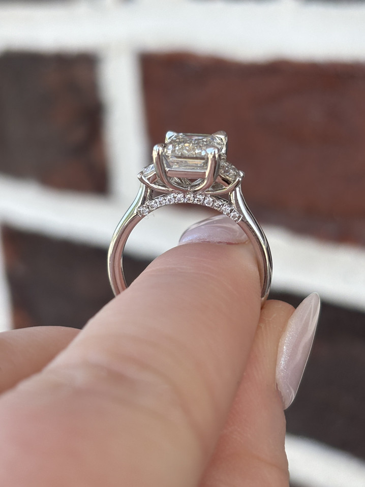 3.82cttw Lab Grown Emerald Cut Three Stone Engagement Ring- 14KW