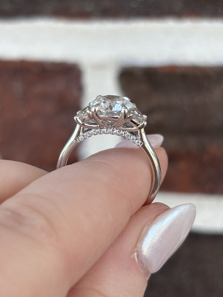 2.59cttw Lab Grown Round Three Stone Engagement Ring- 14KW