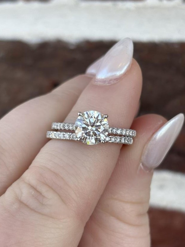 2.03cttw Lab Grown Round Brilliant Engagement Ring with Matching Diamond Band- 14KW