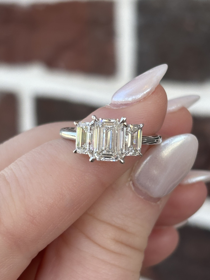 3.03cttw Lab Grown Three Stone Engagement Ring- 14KW