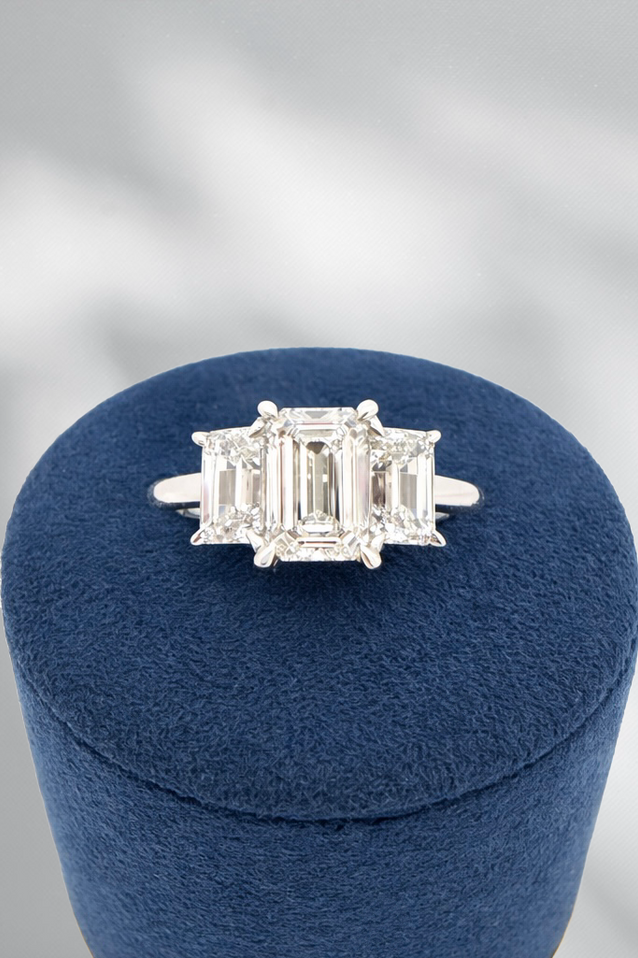 3.03cttw Lab Grown Three Stone Engagement Ring- 14KW