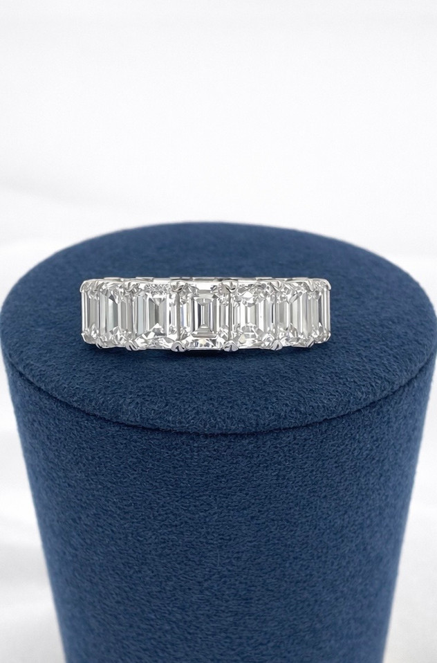 5.00cttw Lab Grown Seven Stone Emerald Cut Ring- 14KW