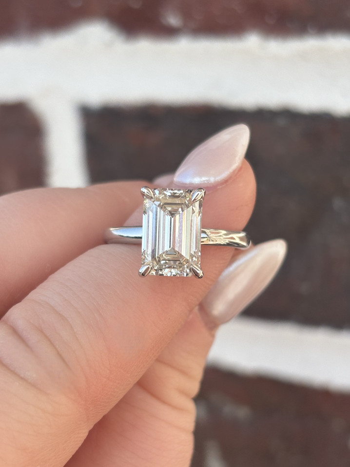 4.08cttw Lab Grown Emerald Cut Solitaire Engagement Ring - 14KW