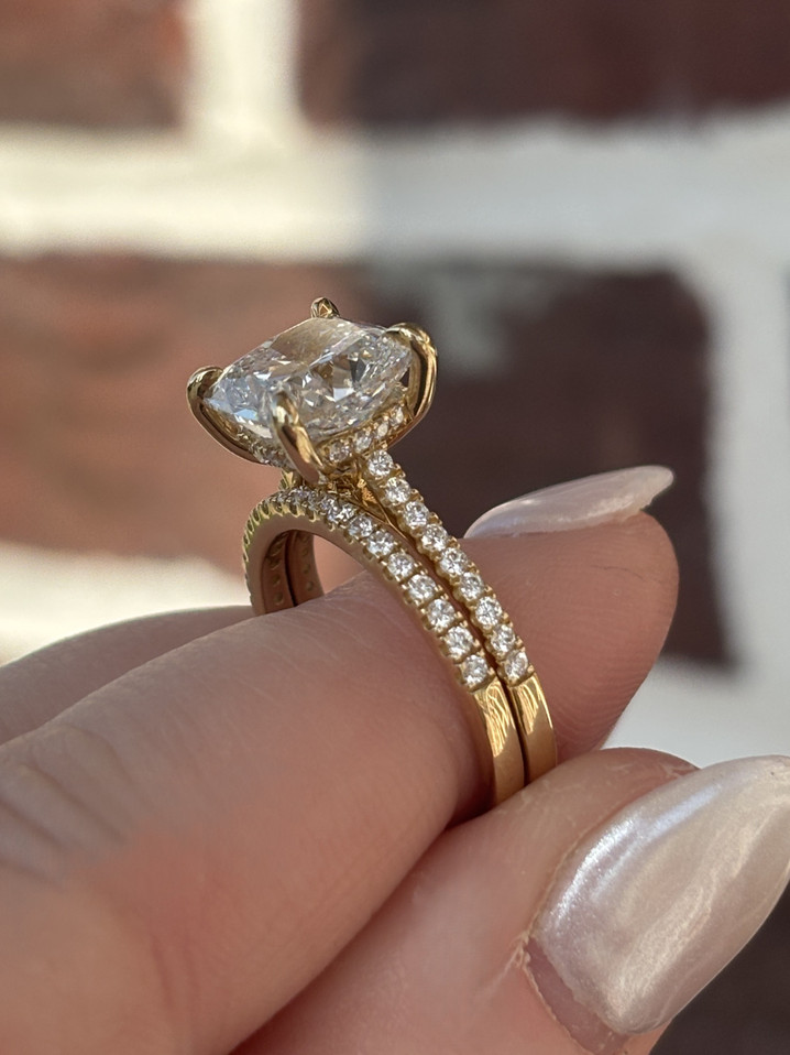 4.50cttw Lab Grown Cushion Wedding Set- 14KY