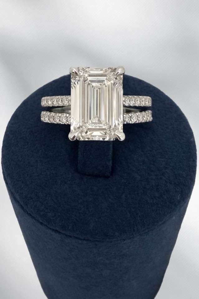 5.60cttw Lab Grown Emerald Cut Wedding Set- 14KW