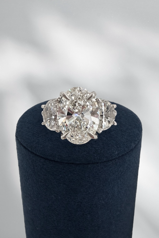 6.59cttw Lab Grown Oval Brilliant Three Stone Engagement Ring- 14KW