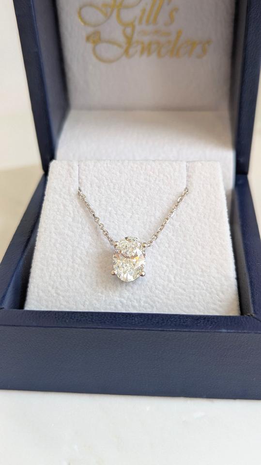 2.00cttw Lab Grown Oval Solitaire Pendant Necklace - 14KW 