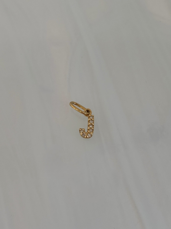 Petite Diamond "J" Initial Pendant- 14KY