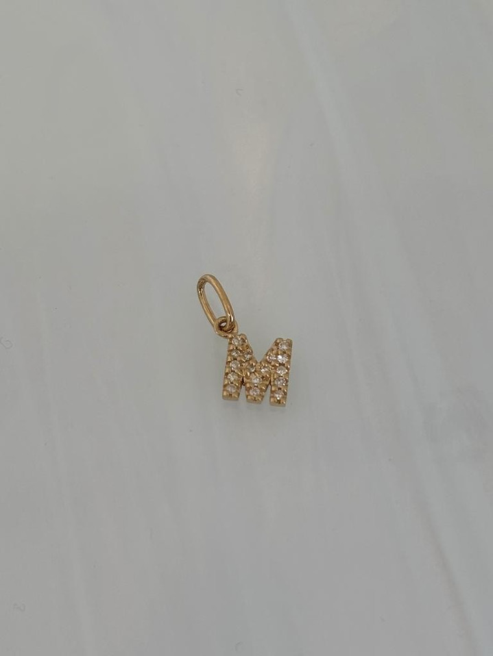 Petite Diamond "M" Initial Pendant- 14KY