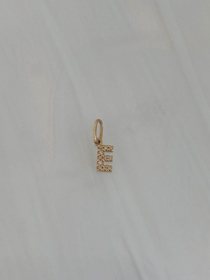 Petite Diamond "E" Initial Pendant- 14KY