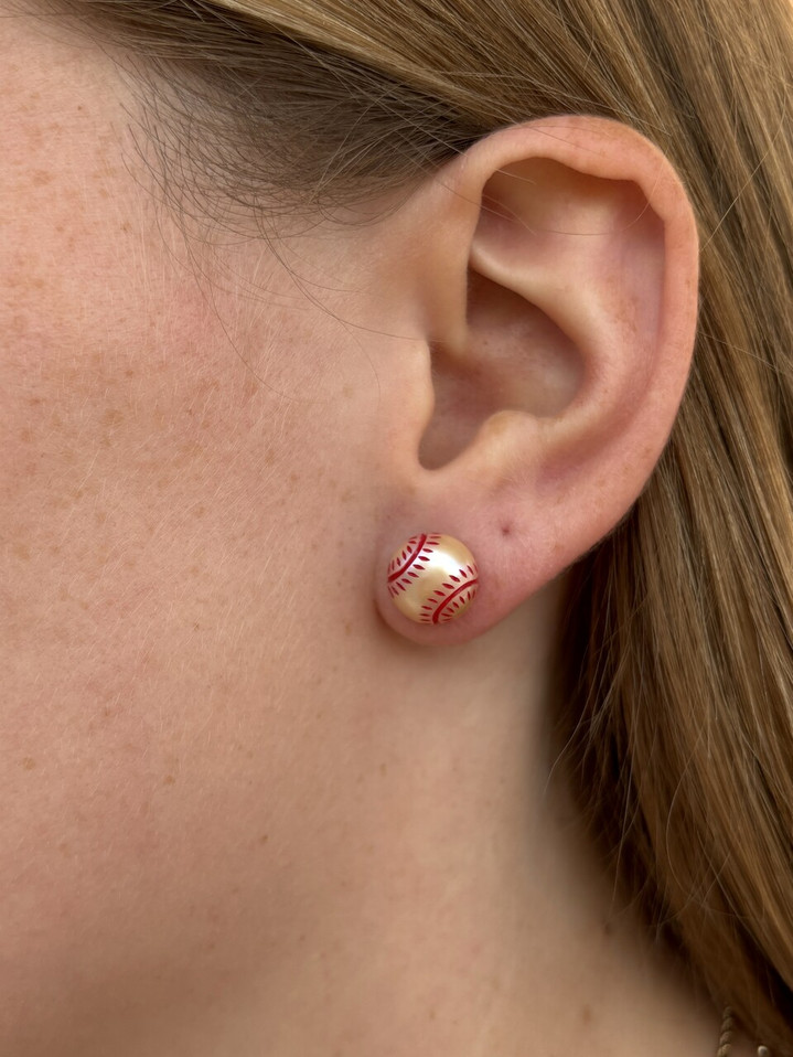  Golden Freshwater Pearl Softball Studs - Sterling Silver