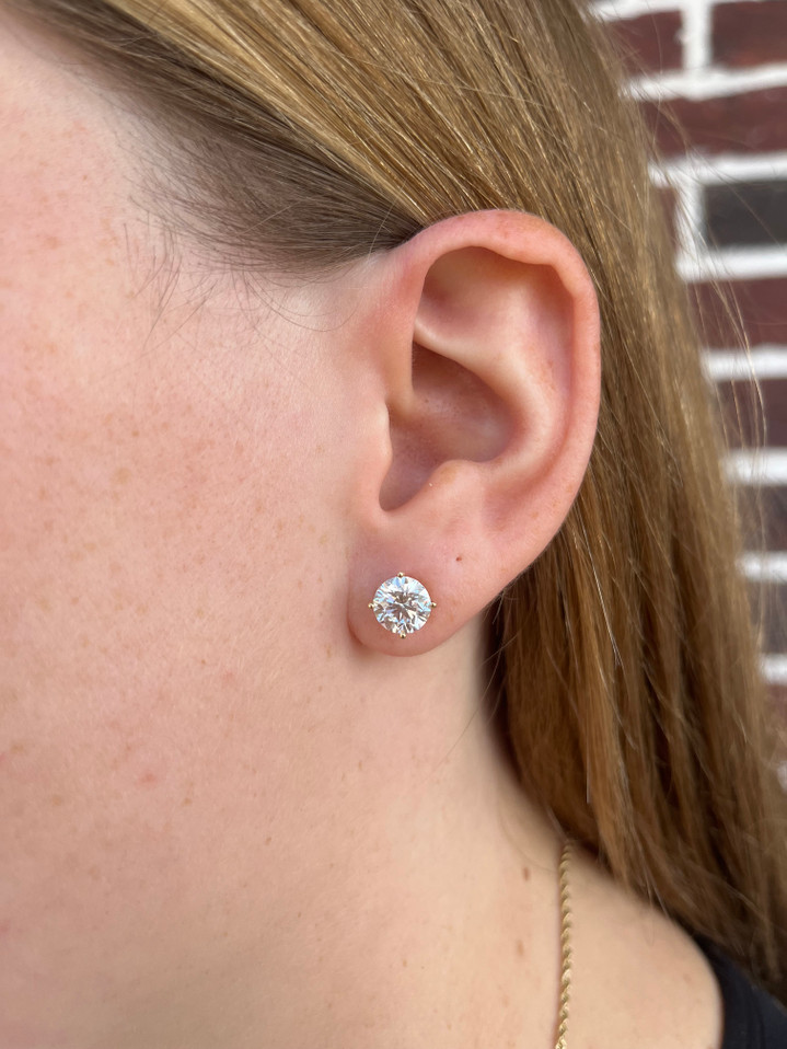 3.09cttw Lab Grown Four Prong Round Diamond Stud Earrings- 14KY