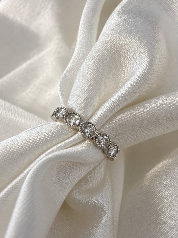 .87cttw Milgrain Bezel Oval Seven Stone Band- 14KW