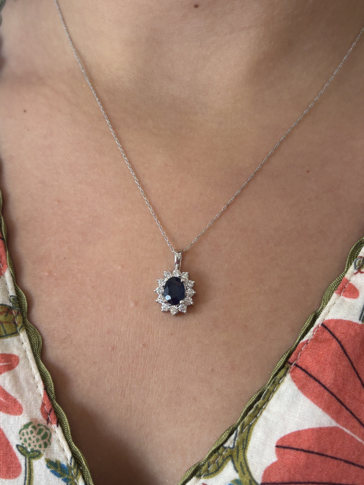 .63cttw Sapphire and Diamond Pendant Necklace- 14KW