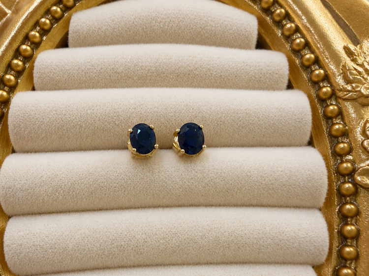 Sapphire Oval Stud Earrings- 14KY