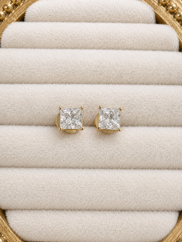 1.00cttw Lab Grown Princess Cut Stud Earrings- 14KY