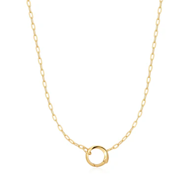 Gold Mini Link Charm Connector Chain Necklace