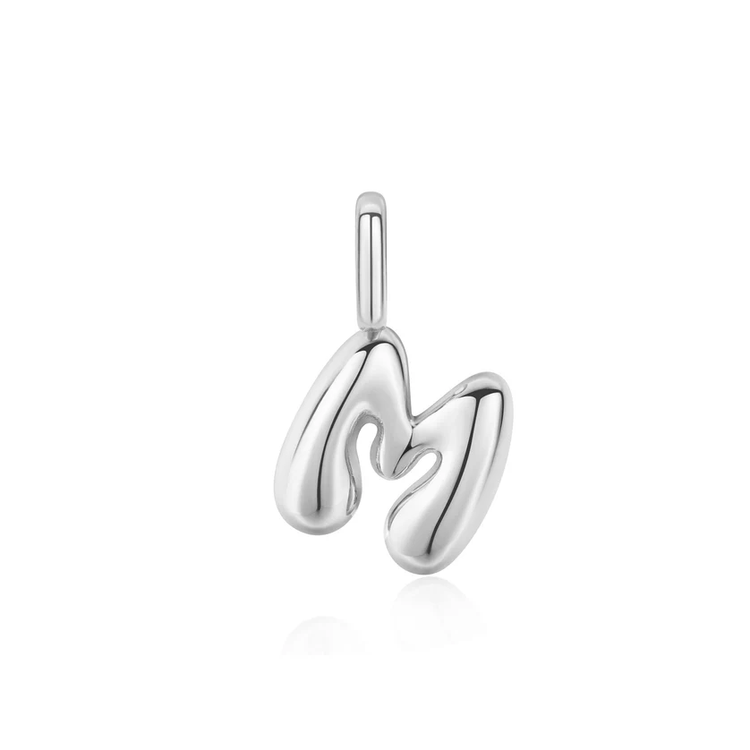 Sterling Silver Bubble Letter "M" Necklace/Bracelet Charm (NC060-18H)