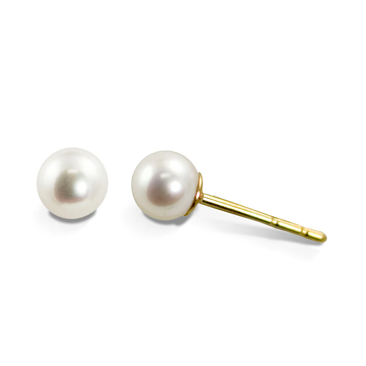 4mm Akoya Pearl Stud Earrings "A"-Yellow Gold