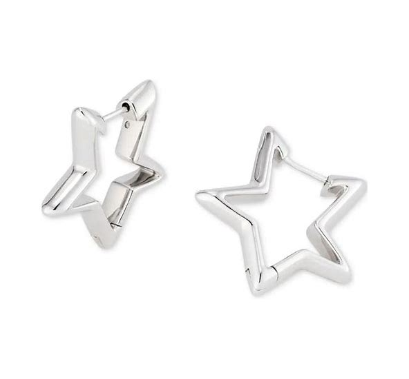 Star Huggie Earrings in Silver Tone Metal