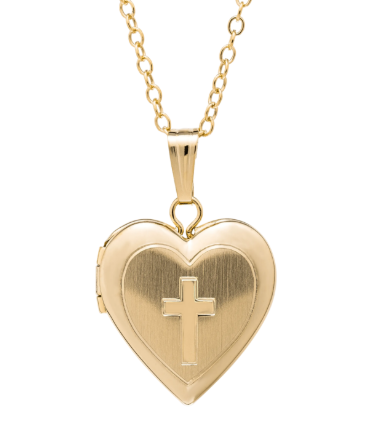 Engravable Heart Shaped Locket with Cross-14K Gold Filled