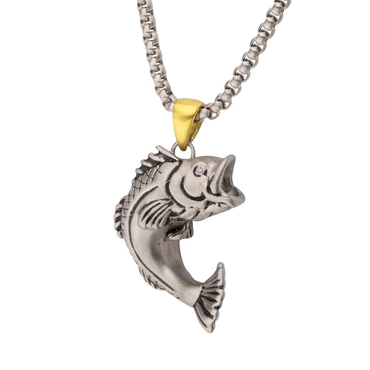Antiqued Matte Finish Largemouth Bass Pendant Necklace