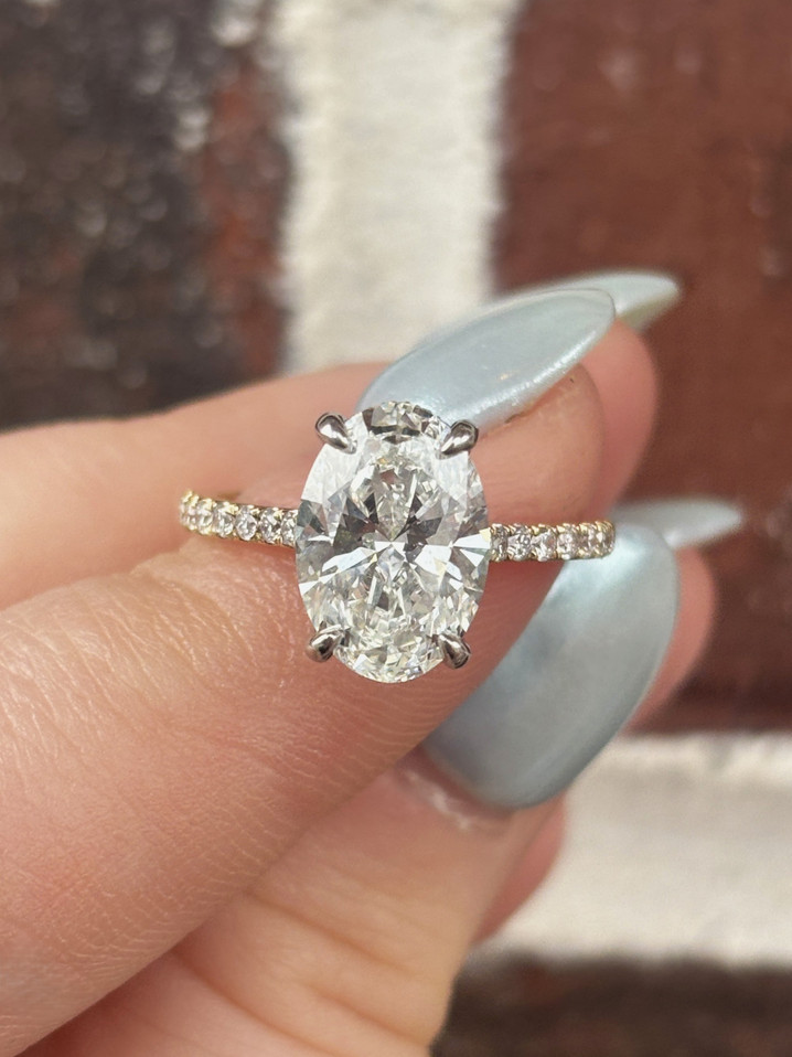 3.35cttw Lab Grown Oval Hidden Halo Two-Tone Engagement Ring- 14KYW