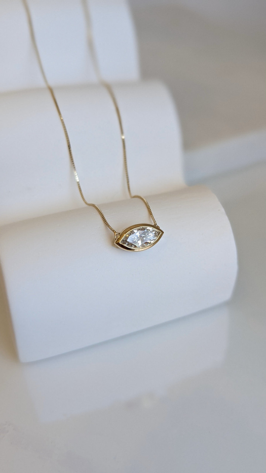 1.00cttw Lab Grown Marquise Solitaire Pendant Necklace- 14KY