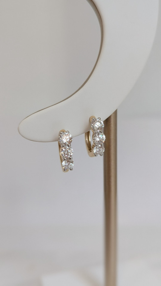 1.50cttw Lab Grown Three Stone Huggie Hoop Earrings- 14KY