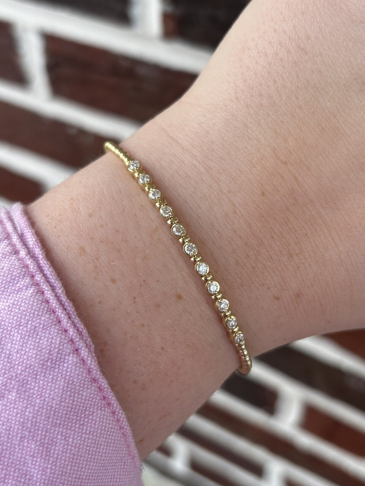 .48cttw Eleven Stone Diamond Flex Beaded Bangle Bracelet- 14KY