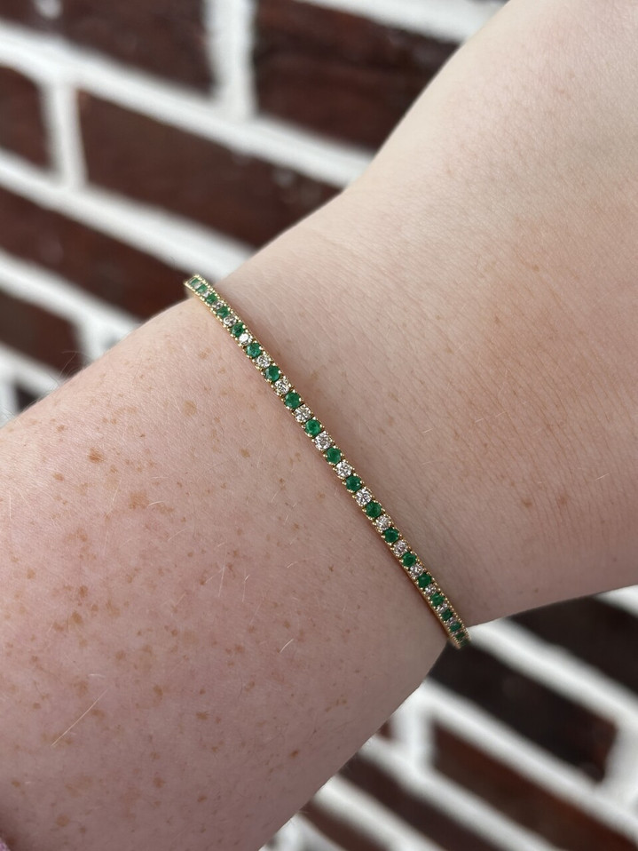 .50cttw Emerald and Diamond Flex Bangle Bracelet- 14KY