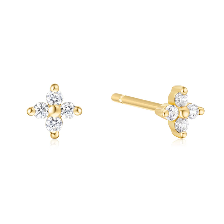 Gold Tone Four-Petal Stud Earrings- Gold Plated Sterling (E064-01G)