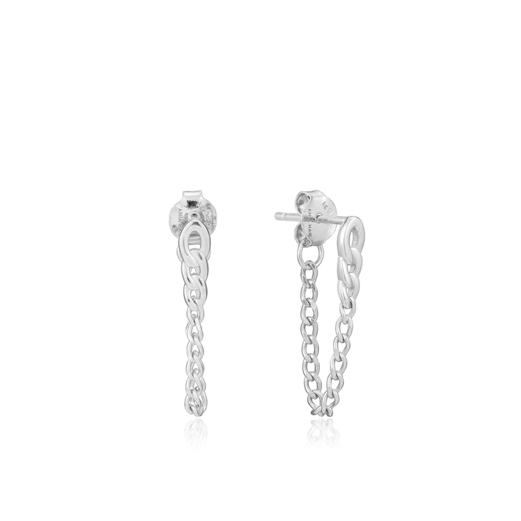Silver Curb Chain Stud Earrings- Sterling Silver (E021-03H)