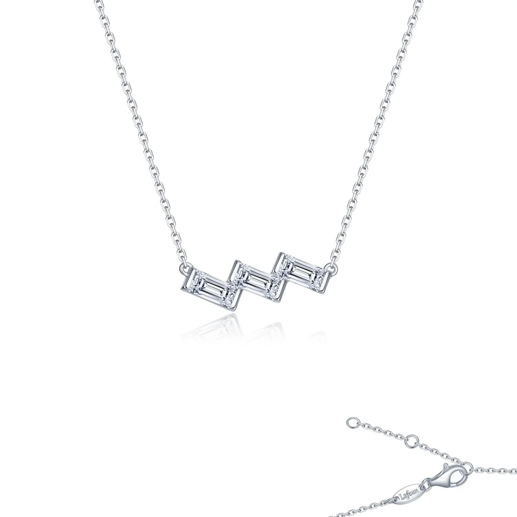 Three Stone Domino Baguette Necklace