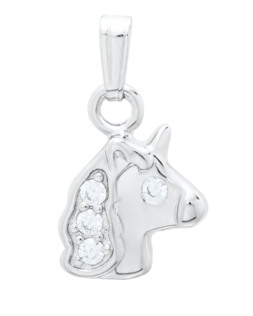 Sterling Silver Unicorn Pendant Necklace with CZs (P 519)