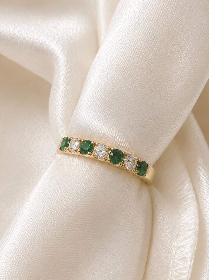 .42cttw Alternating Diamond and Emerald Band- 18KY