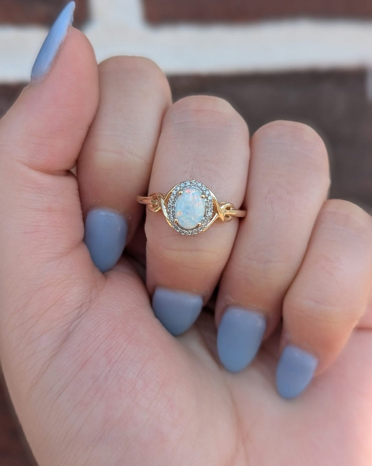 .08cttw Opal and Diamond Halo Twist Ring- 10KY