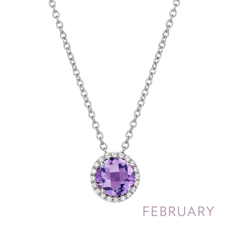 February Round Birthstone Necklace with Halo