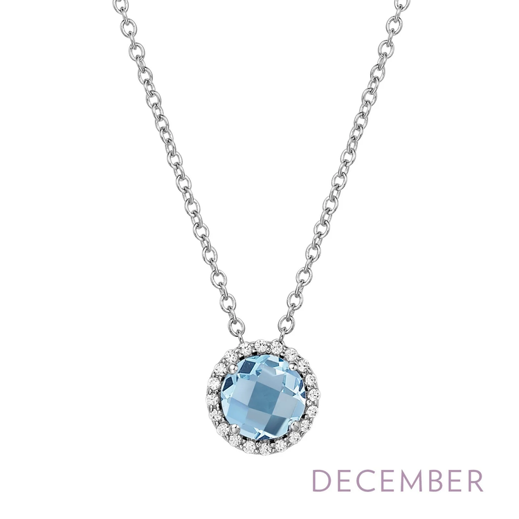 December Round Birthstone Necklace with Halo