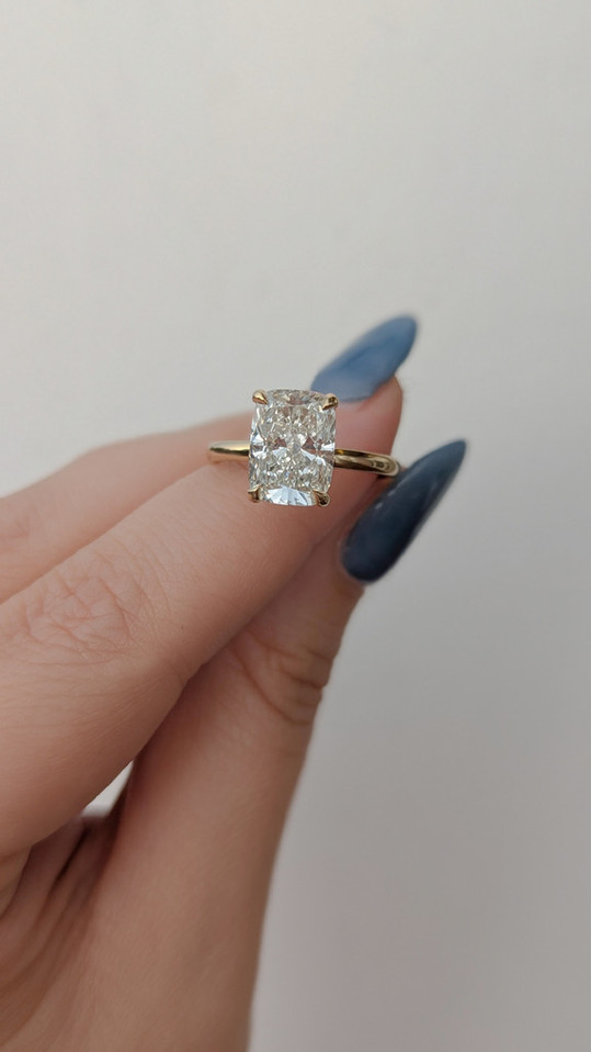 3.14cttw Lab Grown Elongated Cushion Cut Engagement Ring with Hidden Halo-14KY 